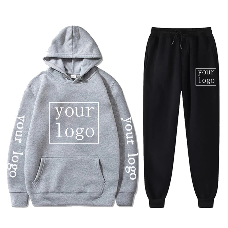 Custom Logo Casual Tracksuit Men Sets Hoodies Pants 2 Piece Sets Sweatshirt Outfit Sportswear Personalized Suit Unisex Clothing 3