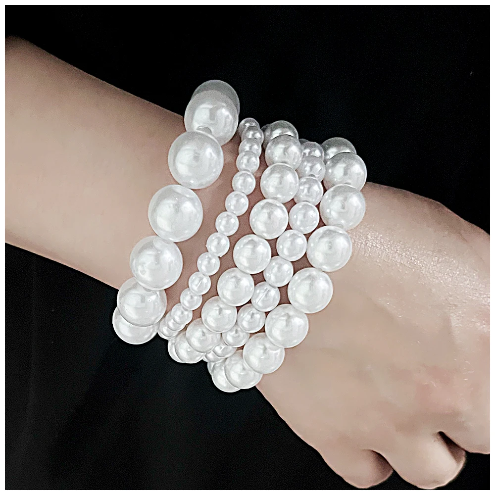 GGQINISI-Imtiation-Pearls-Strands-Beaded-Bracelet-Set-5-Pieces-6-12MM ...