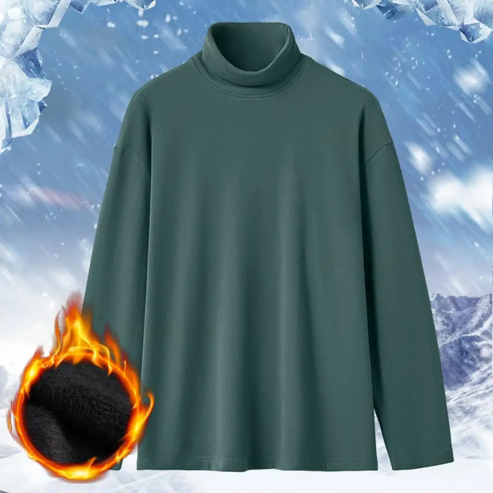 Winter Men Turtleneck Base Top Long Sleeves Knitted Pullover Keep Warm Double Collar Elastic Anti-pilling Men Base T-shirt