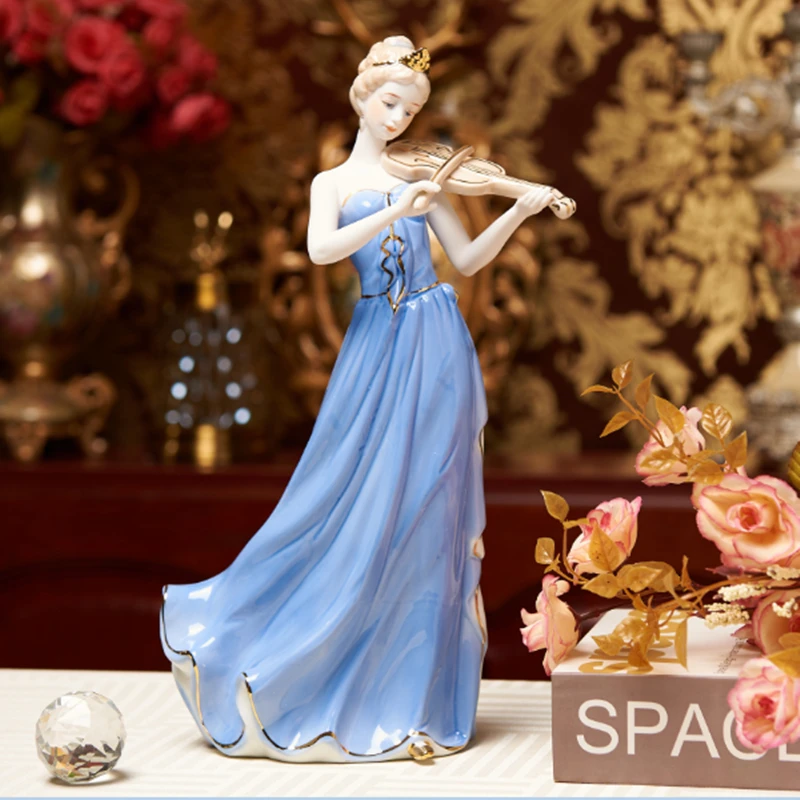 

Modern Ceramics Girl Violin Character Ornament Fairy Desktop Ornament Musical Instrument Girl Home Decorations Birthday Present
