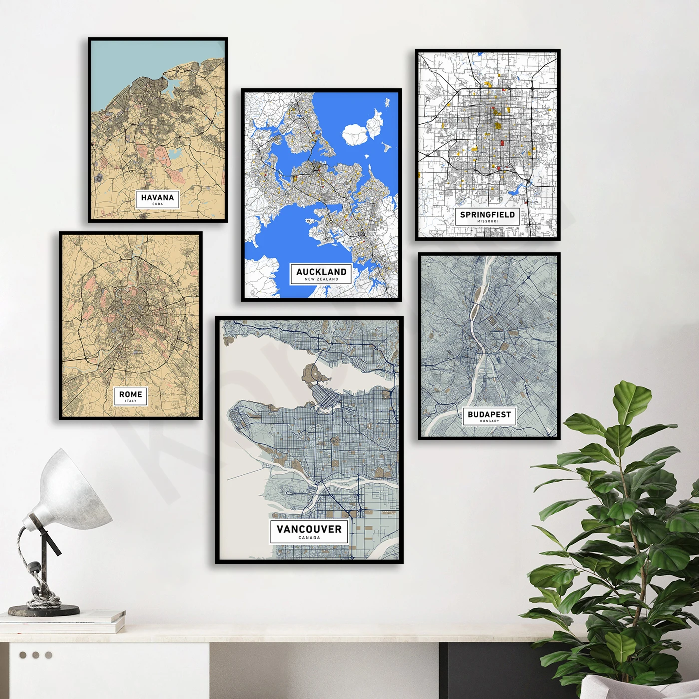 Manila Auckland Budapest Springfield Roma Praga Havana Gerusalemme Vancouver. Poster Della Mappa Dei Colori Della Città