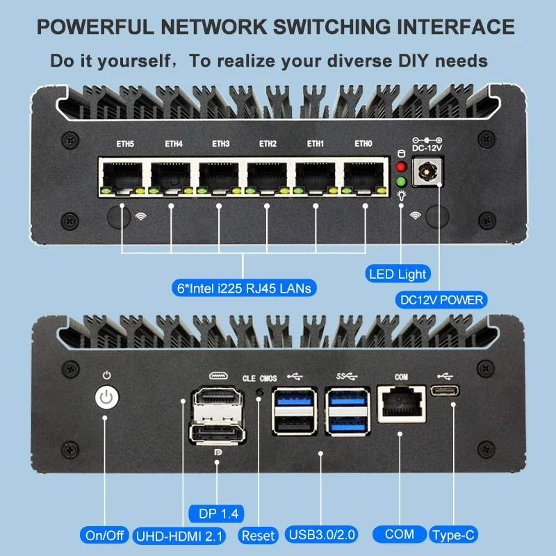 Intel Pentium Gold 8505 Soft Router 6 Lans i226-V 2.5G Fanless Mini PC COM HD DP USB Type-C DDR5 SATA pfSense Firewall Appliance 3