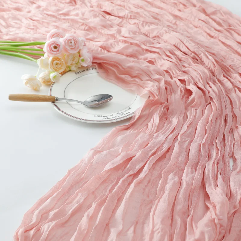Wedding Pink Gauze Table Runner Semi-Sheer Vintage Cheesecloth Table Setting Dining Party Christmas Banquets Arches Cake Decor