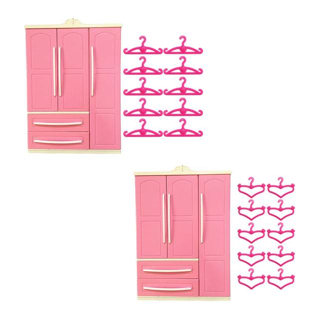 Doll Openable Wardrobe Closet Holiday Present Cute Decorative with 10 Hangers Doll Furniture Valentines Day Gifts for Kids