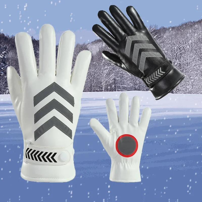 White Traffic Command Gloves Creative Thickened Winter Outdoor Reflective Strip Gloves Warm and Cold Proof Security Duty