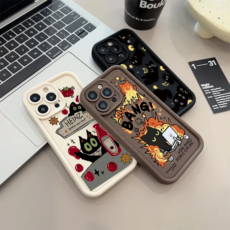 Luxury Black Cat Matte TPU Cool Cover - Cartoon Design Case