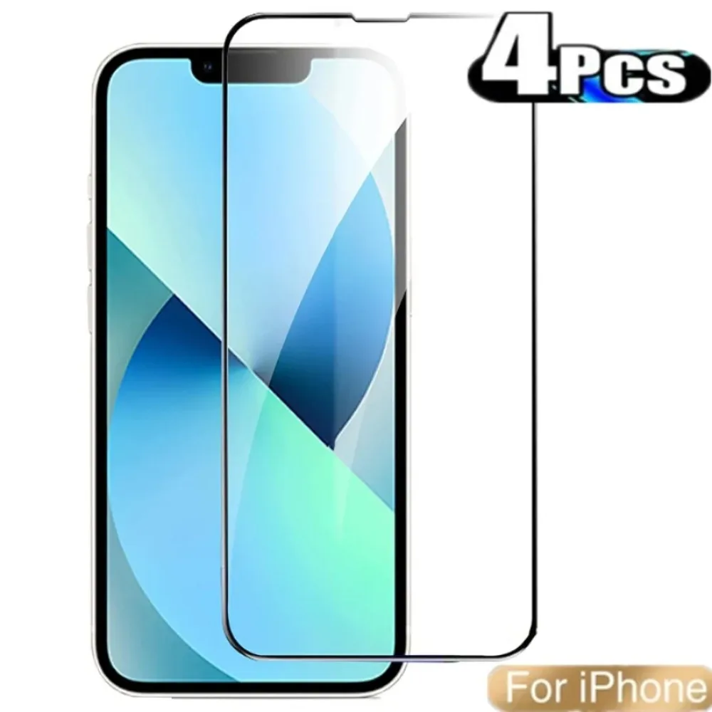 

Закаленное стекло с полным покрытием для iPhone, Защитное стекло для iPhone 15, 14 Pro Max, 13, 12, Mini, 11 Pro, 8, 7Plus, X, XR, XS MAX, 4 шт.