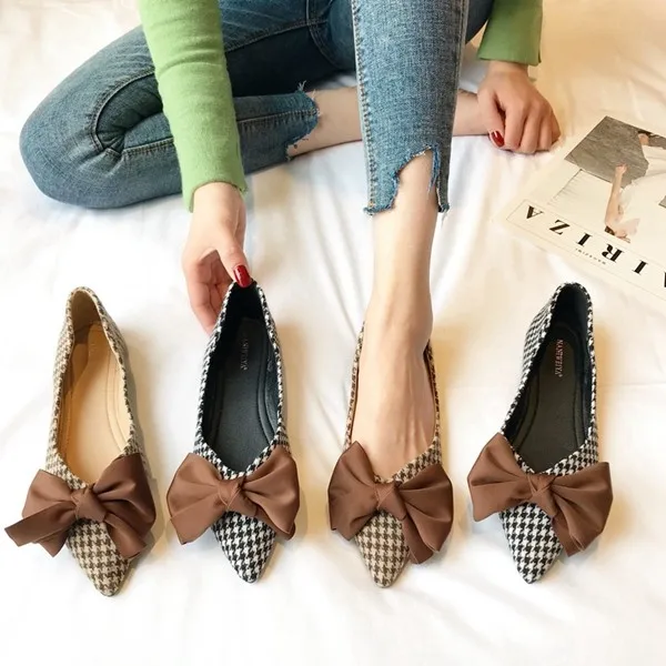 2023 Spring New Women Flats with Bowknot Flat Heel Shoes Zapatos De Mujer Pointed Soft Sole Casual Women's Shoes Lolita Shoes