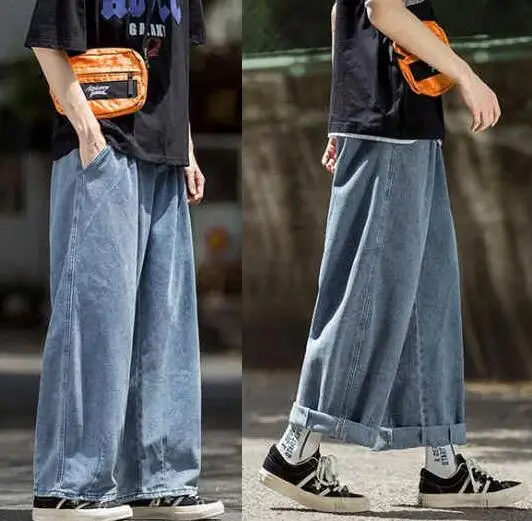 Men Jeans Streetwear Multi-pocket Jeans Cargo Pants Loose Wide Leg Pants Casual Denim Pants Men Clothing