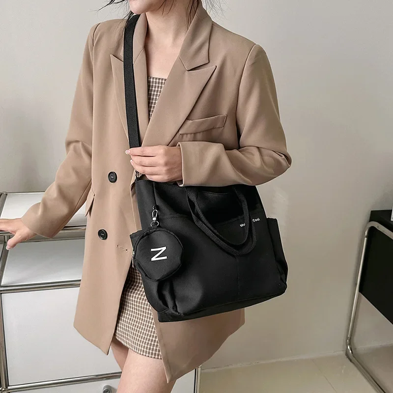 Oxford Design Double Sided Pocket Tote Bag Teen Women Large Capacity Handbag Single Shoulder Crossbody Bag with Round Coin Purse