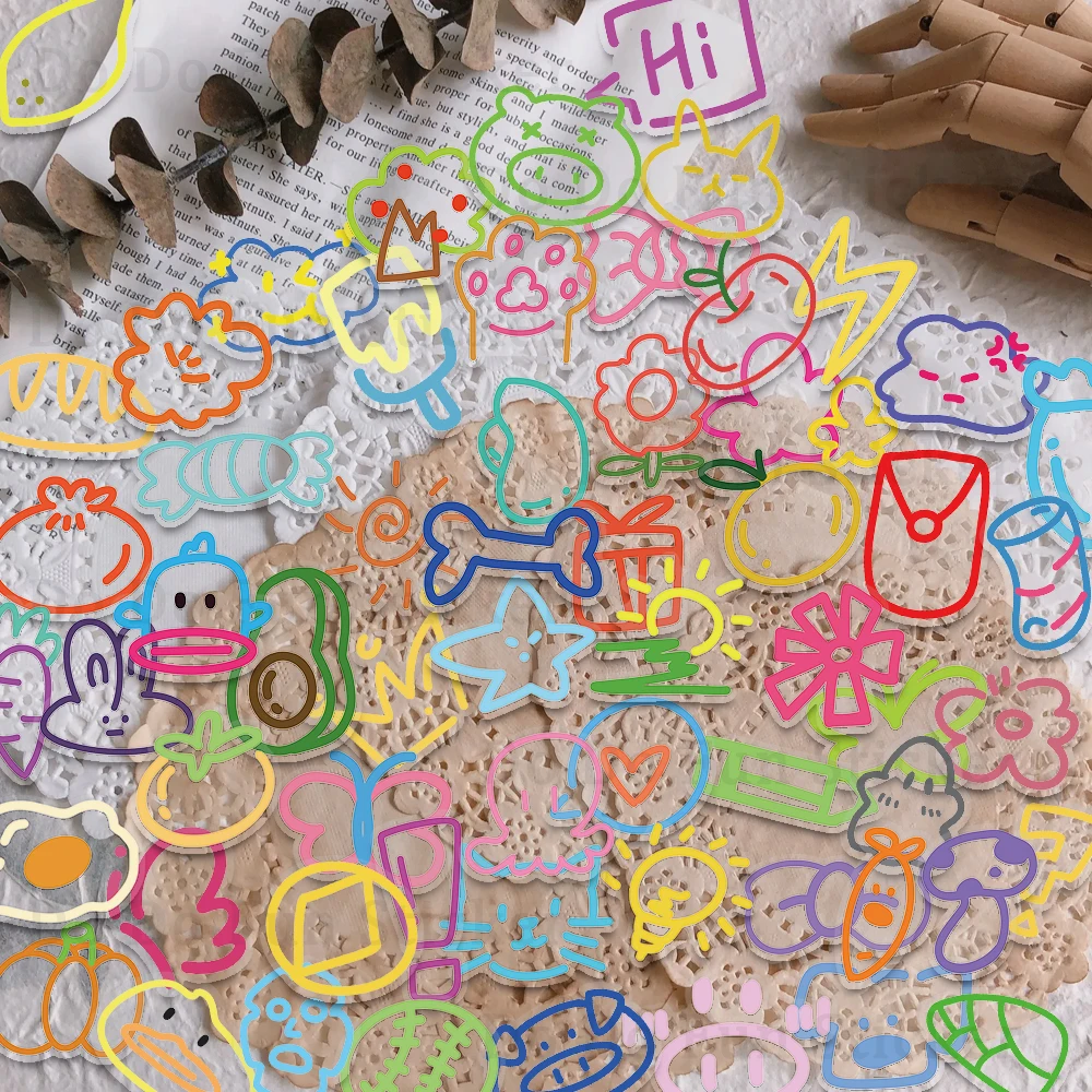 60PCS Cute Cartoon Colorful Small Items PET Sticker Waterproof Oil proof Transparent Ins Style DIY Scrapbook Water Cup Laptop