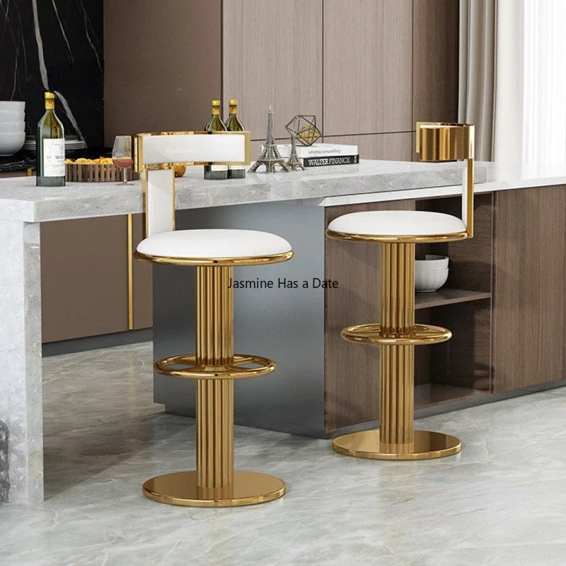 

European Luxury Leather Bar Chairs Swivel Bar Stools Home Kitchen Furniture Household High Bar Chair Modern Simple Bar Stool