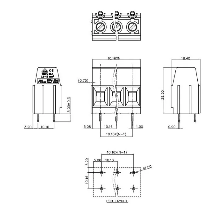Din Rail Terminal Block KF135T 10.16 2P 3P PCB