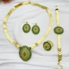 Flora Dubai Dahab Gold Plated Copper Women's Wedding Jewelry Set with Artificial Zircon - Ring Necklace Earrings Bracelet