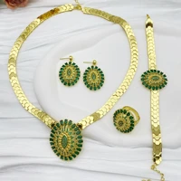 Flora Dubai Dahab Gold Plated Copper Women's Wedding Jewelry Set with Artificial Zircon - Ring Necklace Earrings Bracelet