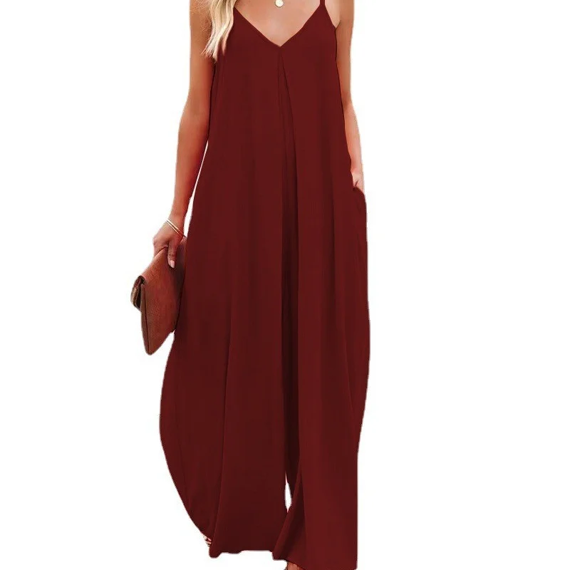 2023 Summer New Simplicity Commute Solid Color Sleeveless Elegant Loose Fashion Casual Temperament Versatile Women's Jumpsuits