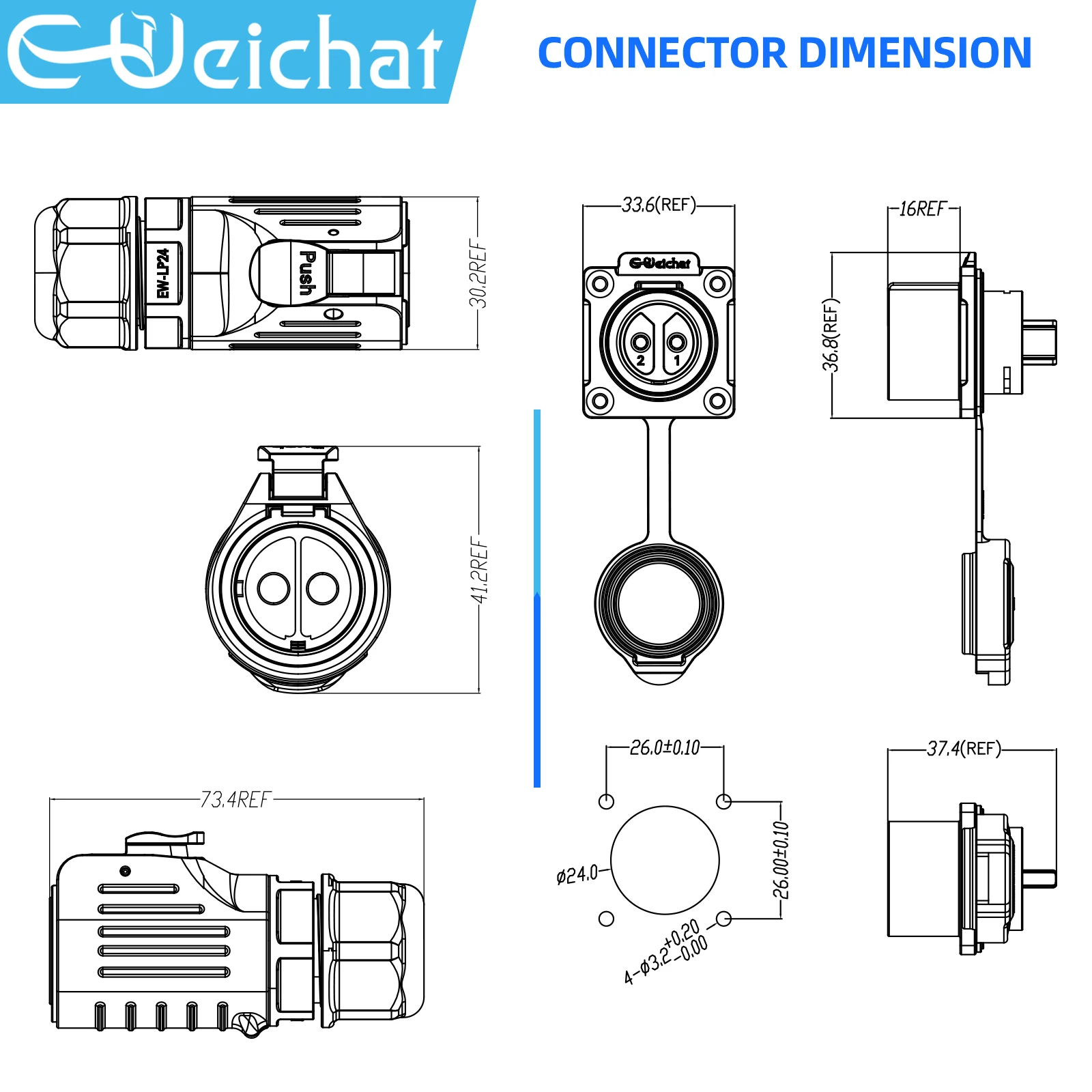 EW-LP24 Waterproof Industrial Circular Aviation Electrical Connector M24 2-24 Pin Flange Socket