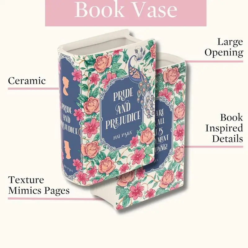Ceramic Book Vase Pride and Prejudice Cute Bookshelf Decor Unique Gift for Book Lovers Home Interior Wall Shelf Decoration House 4