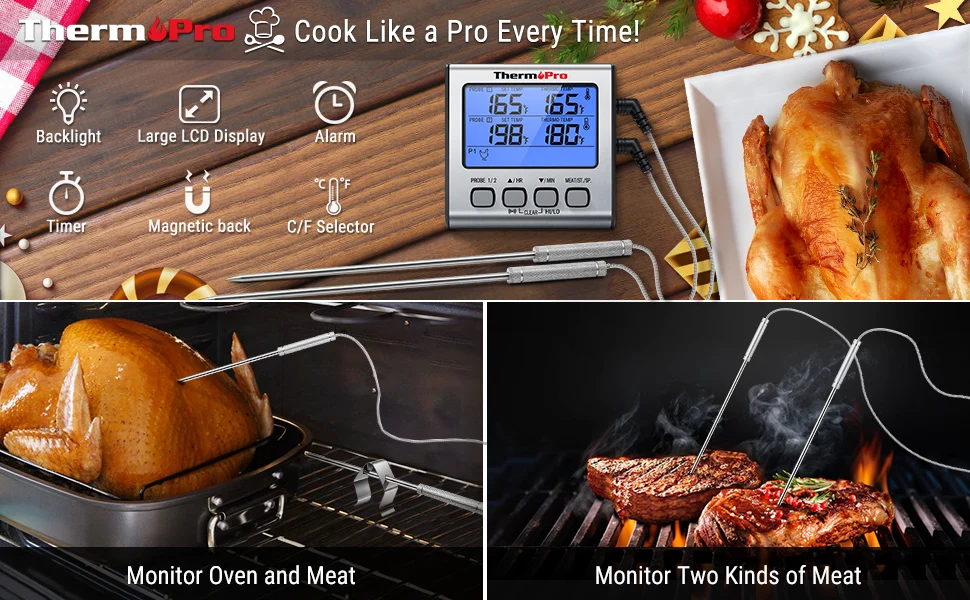 Thermpro TP-17 Dual Probe Digital Cooking Meat Thermometer Large LCD  Backlight