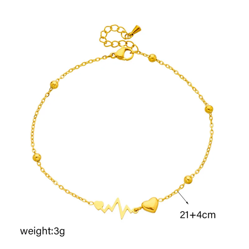 Ankle Chains Fashion Accessories ZAKOL Fashion Stainless Steel Heart Electrocardiogram For Women Gold Color Chain Bracelet Jewelry Gift