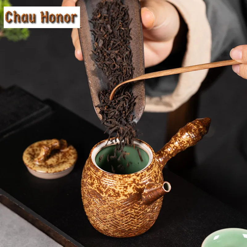 150ml Handmade Kiln Change Gray Glaze Teapot Boutique Tea Infuser Side Handle Pot Tea Maker Kettle With Filter Teaset Supplies