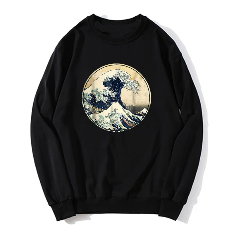 

Толстовка Kanagawa в японском стиле с надписью Great Wave, толстовки большого размера, Мужской флисовый пуловер, свитшот, свитер