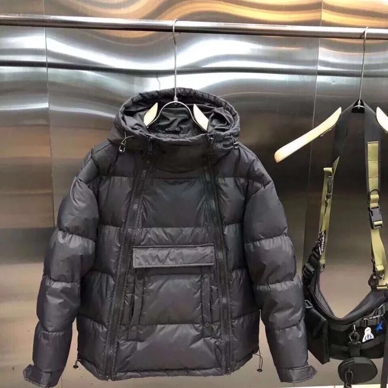 Winter Men's Tactics Jacket Hooded Parka Down Cotton Coat Black Double Zipper Pullover Glossy Padded Jackets Casual Warm Outwear