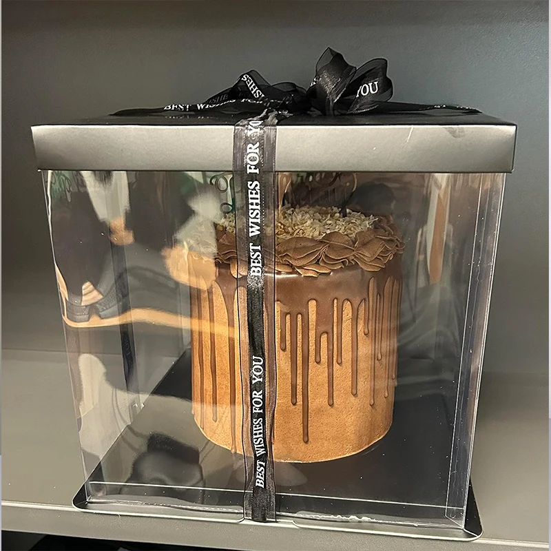 Large Transparent Cake Gift Box 20/28cm PVC Clear Rose Bear Packaging Box Birthday Party Wedding Cake Dessert Present Decoration
