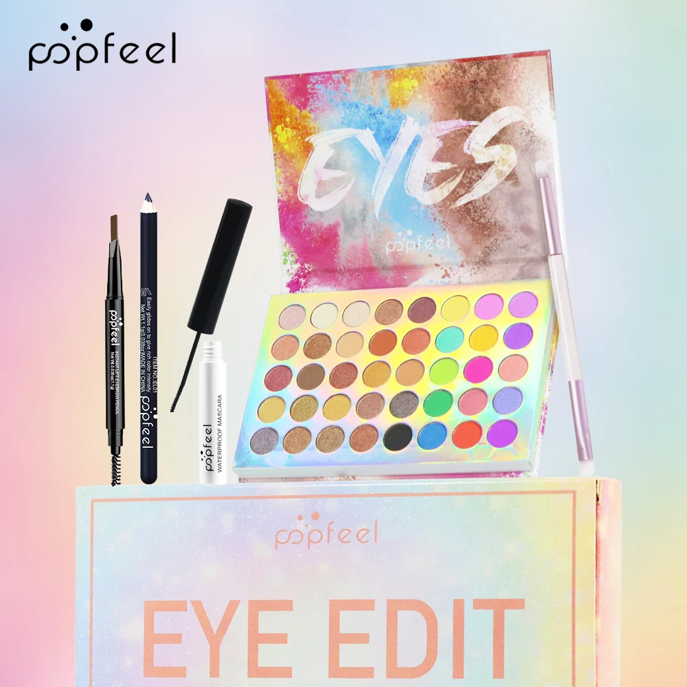 POPFEEL Lidschattenpalette mit 40 Farben, inklusive Pinsel, Eyeliner, Augenbrauenstift und Mascara. Perfekt für Make-up-Anfänger._voghion.com