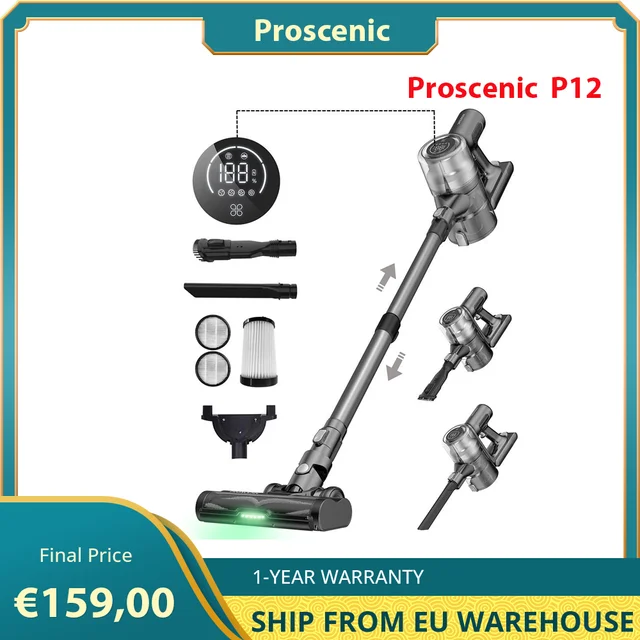 Proscenic P12 Cordless Vacuum Cleaner, 33kpa Strong Suction, 1.2l Large  Dustbin, 60mins Runtime, Led Touch Display Easy Use - Vacuum Cleaners -  AliExpress