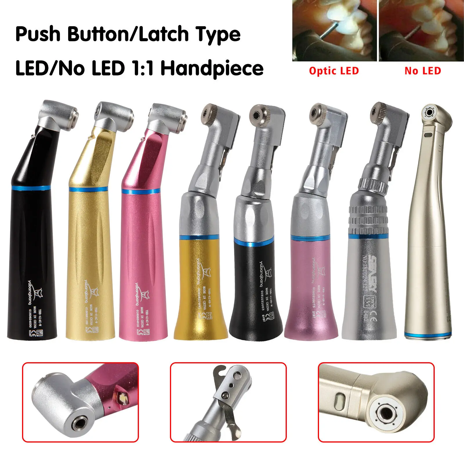 

NSK/Kavo Style Dental LED E-generator / Fiber Optic /Inner/External Water Spary Slow Speed Handpiece Push Button Latch E-type
