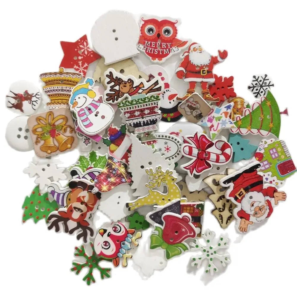 WBNNVN Mix 30Pcs Wood Buttons For Christmas Craft Decoration DIY Art Learning Accessories 6