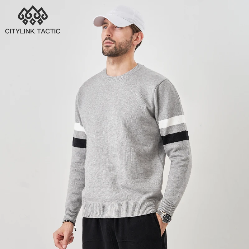 

Citylink 2024 Spring New MiniMalist Striped Patchwork SleeveS Loose Round Neck Long Sleeved Sweater For Men