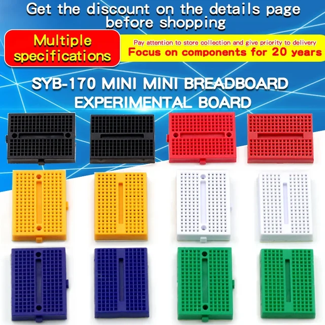 2PCS SYB-170 Mini Solderless Prototype Experiment Test Small Breadboard Kit With 170 Tie Points Plus Adhesive Back 35*46*8mm