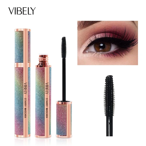 VIBELY 블랙 리퀴드 4D 실크 섬유 마스카라, 방수 리멜 마퀴아젬, 길고 두꺼운 컬링 속눈썹, 속눈썹 연장 3