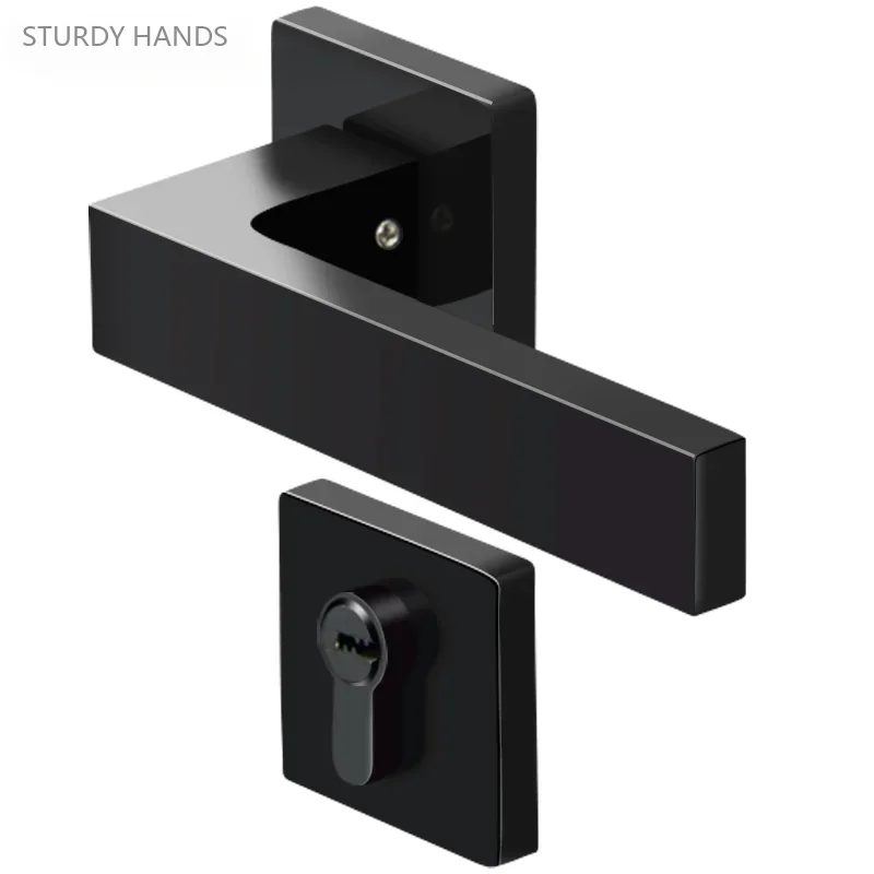 

1PCS zinc alloy high-end black door lock, simple and silent solid wood door lock for indoor bedrooms door handle