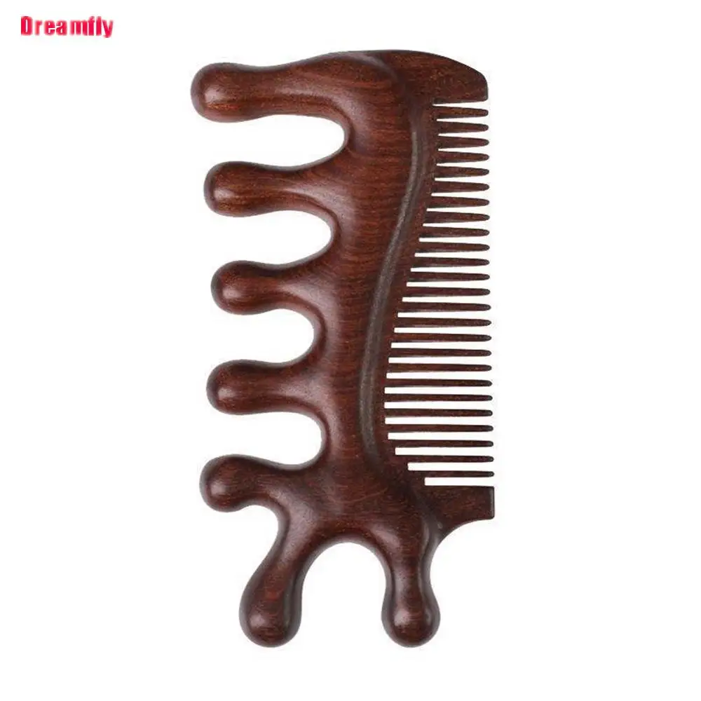 Sandalwood Head Meridian Massage Comb with Five Teeth Antistatic Massager Acupuncture Therapy Blood Circulation Wooden Combs