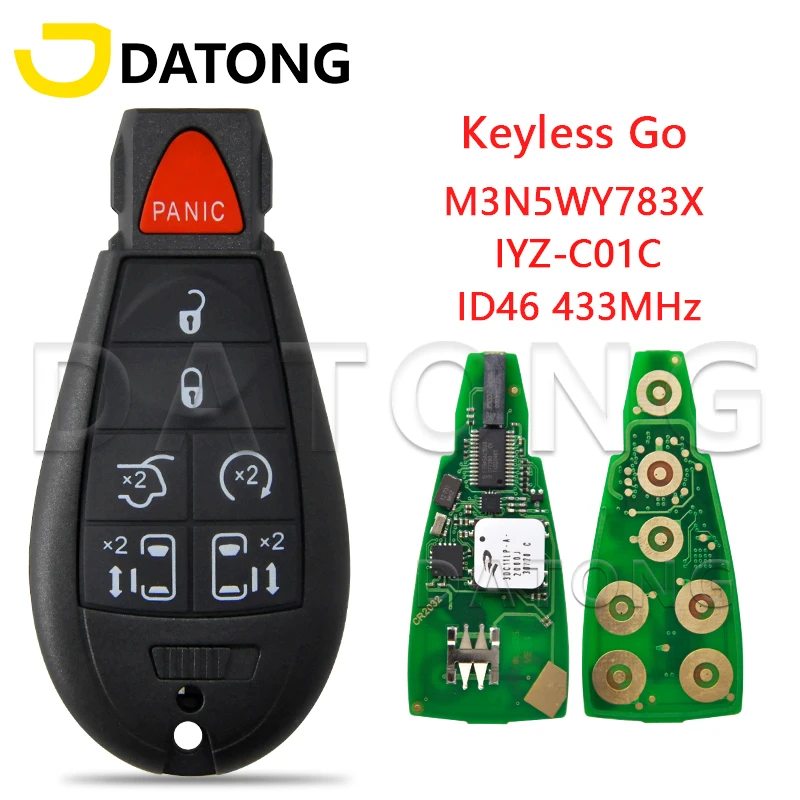 Datong World Car Remote Control Key For Chrysler Town & Country Jeep Dodge M3N5WY783X/IYZ-C01C ID46 Chip 433MHz Keyless Card datong world car remote control key for bmw cas 3 system 1 3 5 series id46 pcf7944 chip 315 434 868 mhz auto smart card key