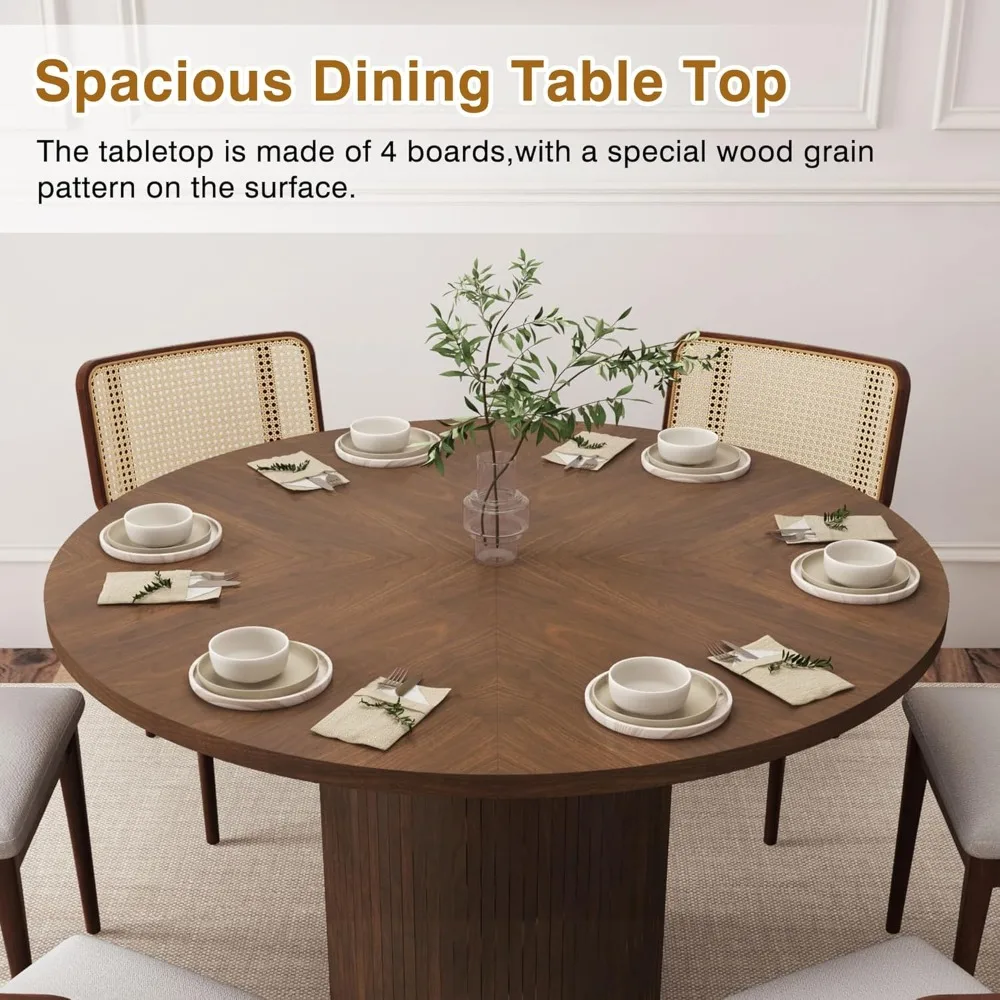 Round Dining Table for 4, Modern Farmhouse Kitchen Table, 47 Inch Small Circle Dining Tables with Wood Strip Base for Kitchen Li 4