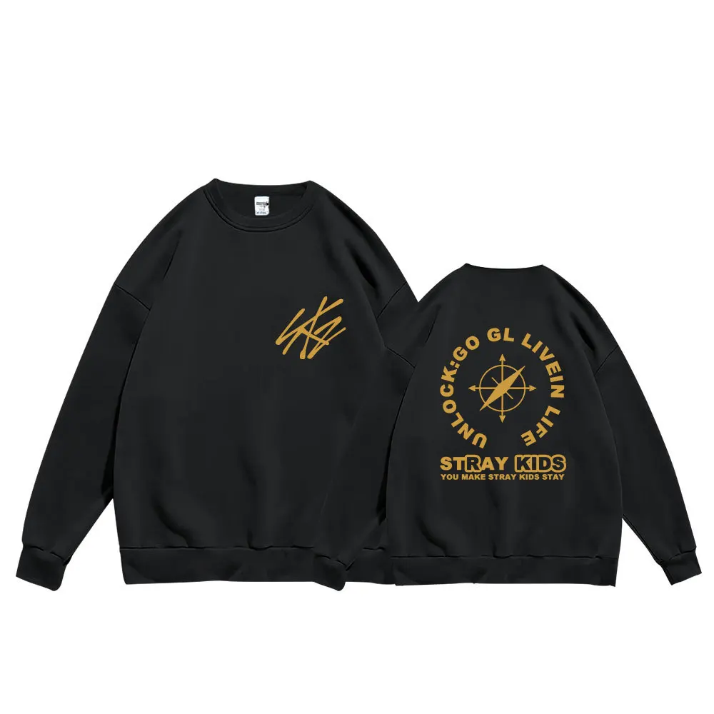 

KPOP Straykids Cotton Casual Trend Hooded Crew Neck Pullover Sweater World Tour Concert Fleece Hoodie HyunJin Felix Couple Gifts