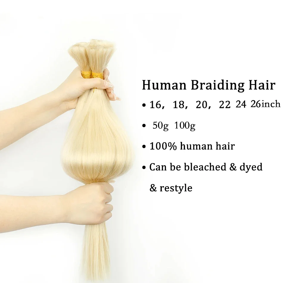 Natural Human Hair #613 Straight Human Hair Braiding Bulk Extensions No Weft Bundles For Women Extensions