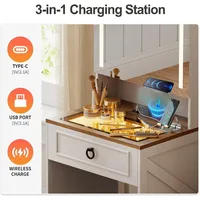 Illuminated Makeup Vanity Desk with Glass Surface and Charging Port 6