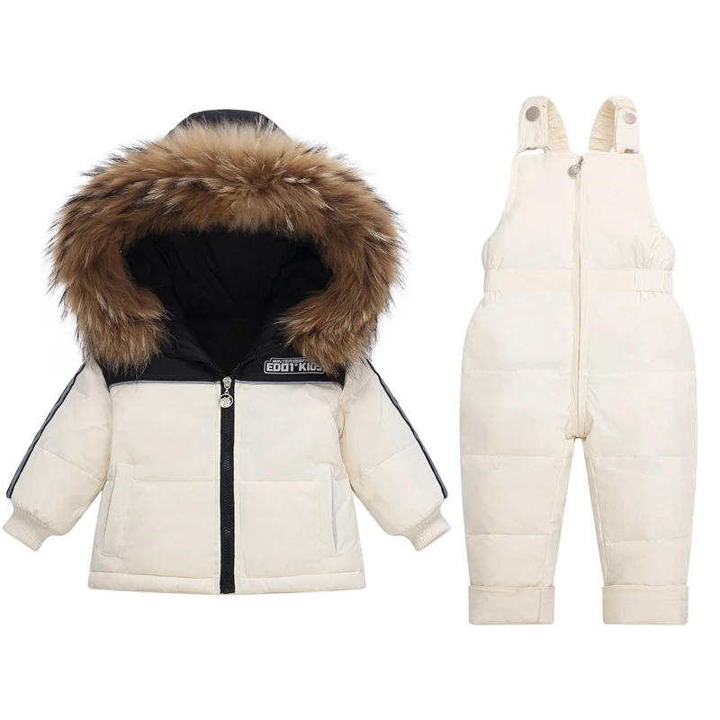 

2pcs Set Baby Girl Winter Down Jacket + Jumpsuit Children Thicken Warm Fur Collar Jacket for Boys Infant Snowsuit Clothes Set