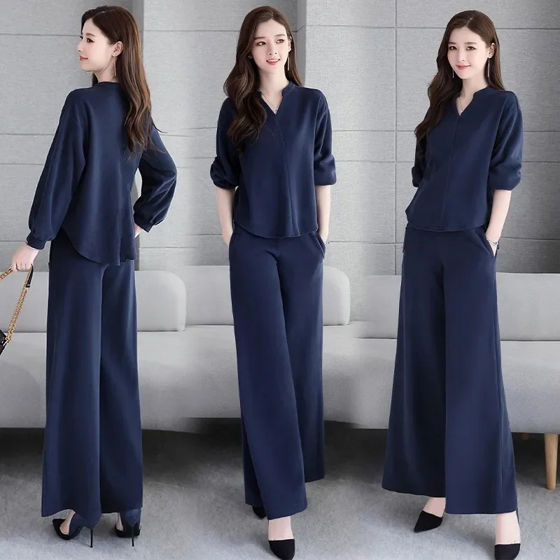 2023 New Spring Autumn Fashion Wide Leg Trouser Set Women's Fashion Temperament Feminine Fashionable Slim Two Piece Set Fashion