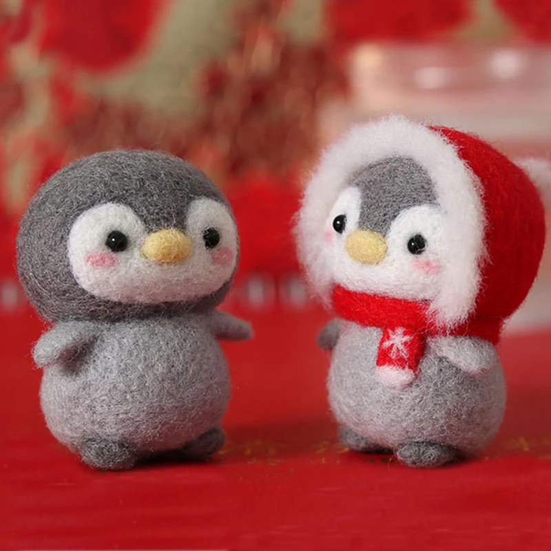 Wool Felt Poking Art Material Kit Cute Penguin Felt Diy Needle Poke Pendant Crafts Material Bag For Beginners Handmade Gift