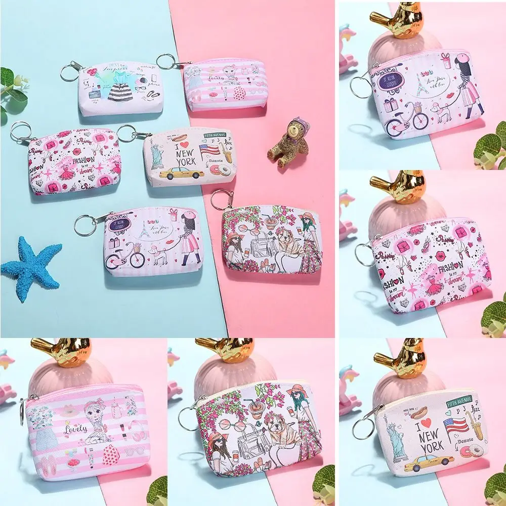 

Square Mini Women Coin Purses with Key Ring Small Zipper Small Card Holder Coin Pouch Change Purse Lipstick Storage Bag Kid