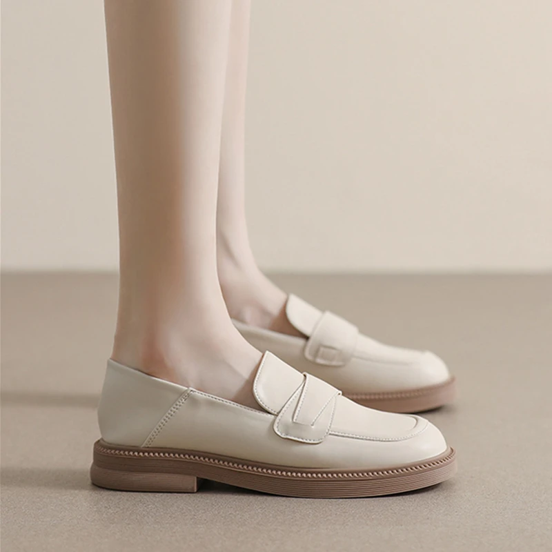 Penny Loafers Women Genuine Cow Leather Round Toe Slip-on Sewing Design Ladies Comfortable Flats Woman Casual Shoes High Quality