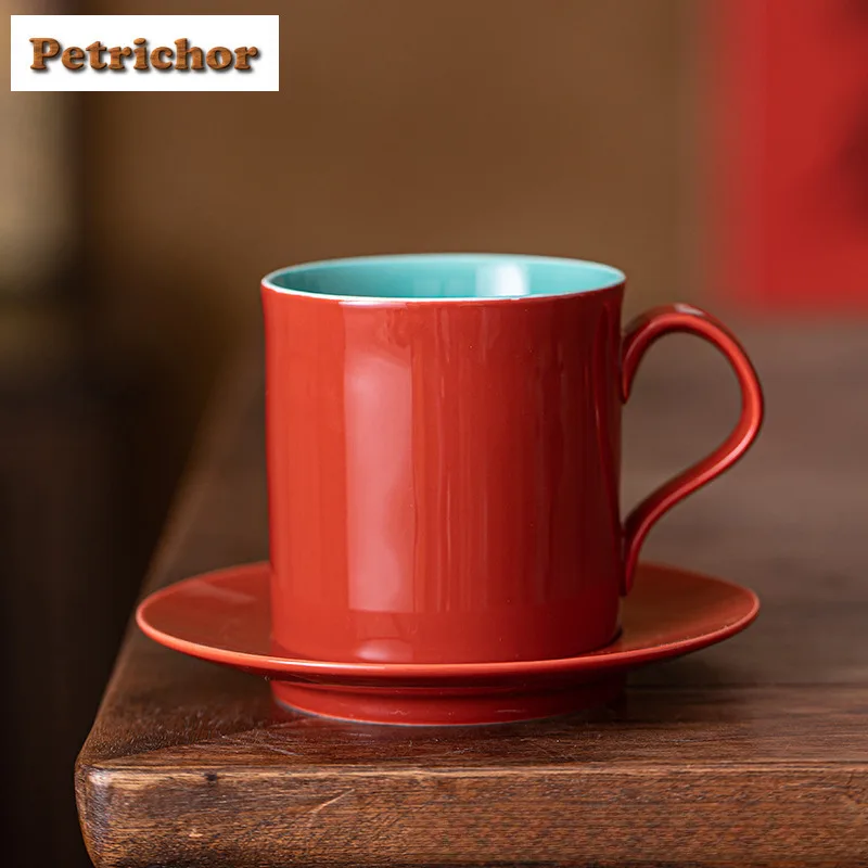 190ml Nuovo Cinese Rosso Tazza di Caffè Con Piatto Coppia Impugnatura Tazze Tè pomeridiano Tazza Tazza Piattino Kit Ufficio Tazza di Acqua Drinkware 1