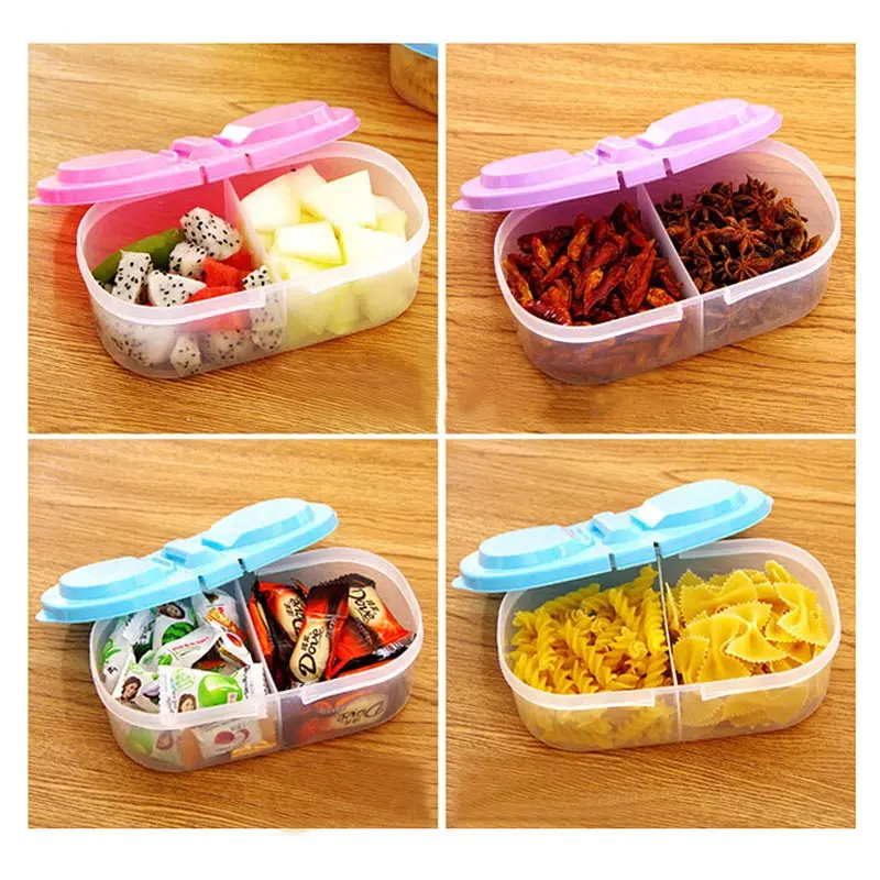 Healthy Plastic Food Container Double Compartments Lids Portable Lunch Box Capacity Camping Picnic Food Refrigerator Storage Box 2