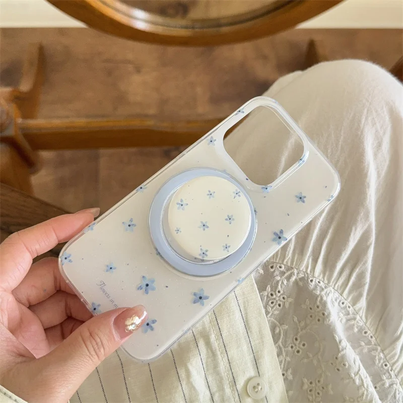 Korean Ins Flower Magnetic Stand Phone Case with Magsafe Card Holder